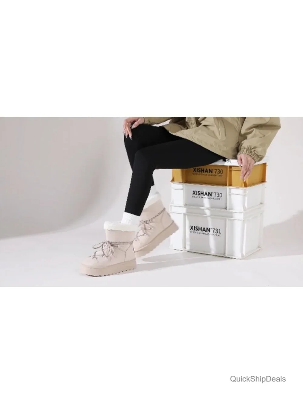 Faux Suede Platform Snow Boots - Sherpa Lined Winter Ankle Boots